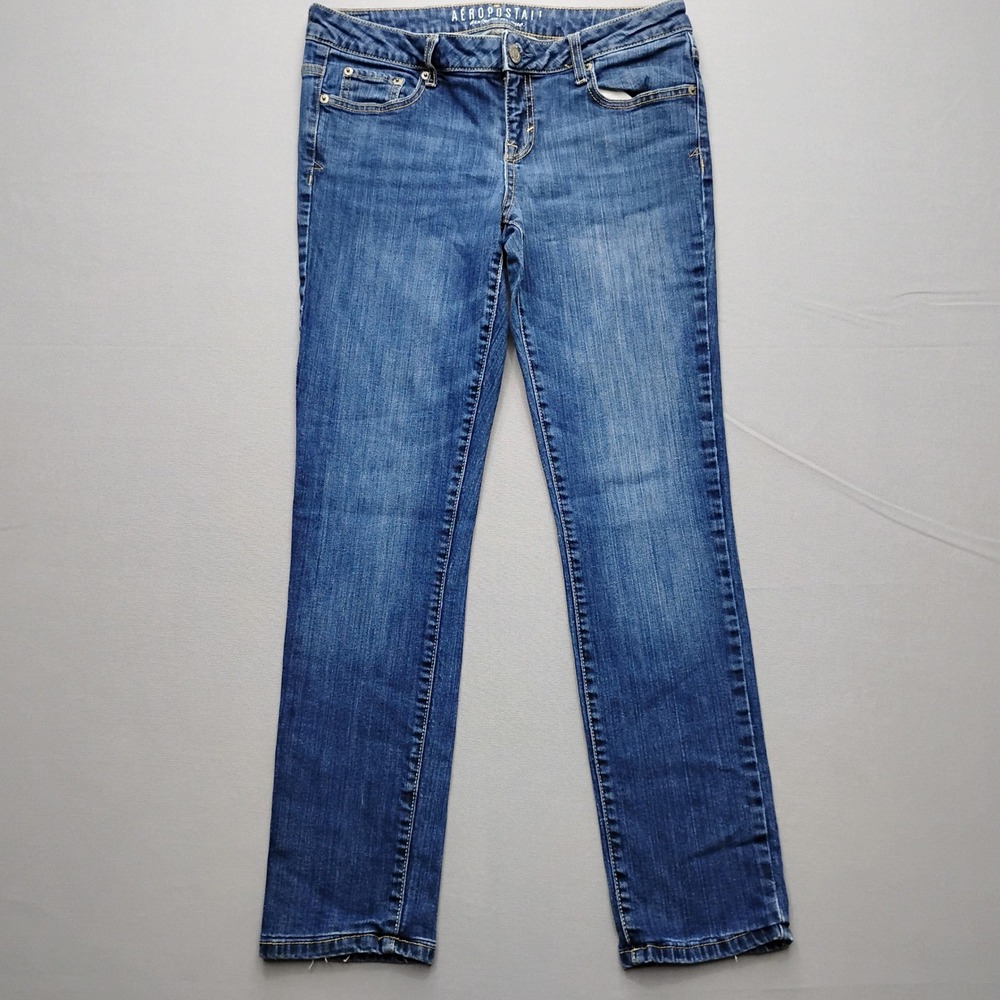 Aeropostale Womens 8 Blue Denim Jeans Straight Leg Mid Rise